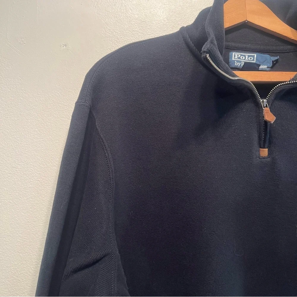Polo by Ralph Lauren 1/4 Zip Pullover Heavy Knit Shirt Mens L 100% Cotton Black